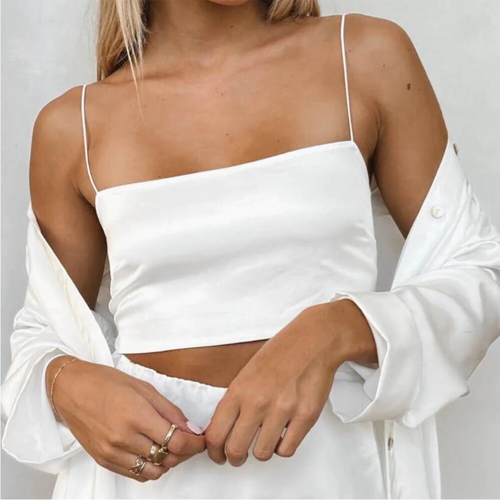 NWOT Show Me Your Mumu Tucker Top Ivory Luxe Satin  !